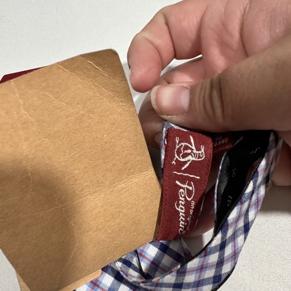 NWT $65 Original‎ Penguin [ BOW TIE ] Plaid Print Adjustable Tie Blue Red - Picture 5 of 6